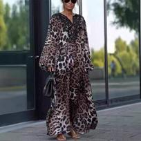 IHUASU Rudeninė laisva su leopardo raštu ilgomis rankovėmis didelio dydžio suknelė M leopardo rašto spalva