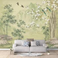 3D Bambukų Miško Tapetai Magnolijų Žiedai Ir Paukščiai Klasikinė Sieninė Freska Svetainė Darbo Kambarys Namų Dekoravimas 200 cm(W) x 140 cm(H)