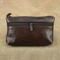 Genuine Leather Double Zipper Coin and Card Holder kava
