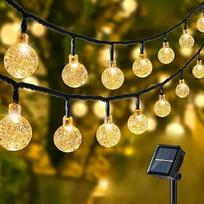 Saulės energija varstomos krištolinės lemputės girlianda su 20–100 LED – Vandeniui atsparios lauko dekoratyvinės lemputės su 8 režimais sodo, Kalėdų dekoracijoms 3M 20LEDs šilta balta spalva