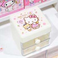 Sanrio Mini stalo organizatorius Animacinis Hello Kitty Cinnamoroll Melody Dvigubo sluoksnio papuošalų lipdukų laikymo dėžutė Mergaičių dovanos