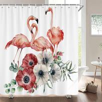 Flamingo dušo užuolaida Audinys Vandeniui atsparus Poliesteris Vonios užuolaidos Rožiniai paukščiai Su kabliukais 240X180 Dekoracija Vonios ekranas W90xH180cm-35x70in
