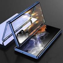 Magnetinis dėklas OPPO Find X9/X8/ X7/ X6 Pro su metaliniu rėmu, telefono kraštais, dvipusiu grūdintu stiklu, pilnos objektyvo apsaugos dangteliu OPPO Find X8 Pro mėlyna