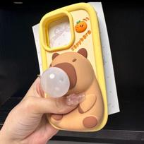 Animacinis Kapibara Squishies Telefono dėklas iPhone 17 16 15 13 14 12 Pro Max 11 17promax Pūčiantis burbulus Apsauginis silikoninis dangtelis iPhone 14 Pro geltona