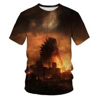 Vasariniai marškinėliai apvalia iškirpte su 3D Godzilla rašto spauda, madingi kasdieniai marškinėliai trumpomis rankovėmis vaikams berniukams 160