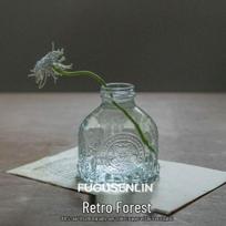 Mažas prancūziškas retro stiklinis vazonas gėlėms ir hidroponikai