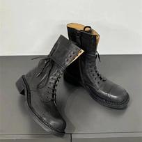 Madingi prabangūs tikros odos dizaino baikerių batai moterims 2025 m. Stori platforminiai ankle boots moterims Su raišteliais, iki pusės blauzdos, retro riterių batai 35 juoda