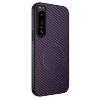 Carbon Fiber Magnetic Case For Sony Xperia 1 VII VI 5 III II Hard Matte Protector Shockproof TPU Shell For Xperia 1 VII violetinė