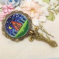 Pasidaryk pats retro siuvinėjimo sulankstomas makiažo veidrodėlio rinkinys: Pradedantiesiems draugiškas mielas senovės stilius 14.5*7.5cm