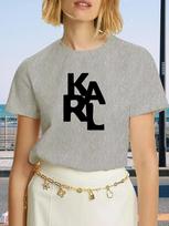 KARL Moteriški marškinėliai su raidžių spauda, trumpomis rankovėmis, medvilniniai, aukštos kokybės, prabangaus prekės ženklo T-shirt, vasaros gatvės stiliaus Y2k viršutiniai drabužiai S