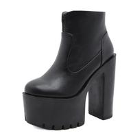 Seksualūs stori aukštakulniai aulinukai moterims Punk stiliaus Užtrauktukas Storas padas Elastingumas Mikropluošto batai Sapatos Femininos 35 juoda