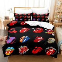 3D Spausdintas Rolling Stones Logotipas Patalynės Komplektas Antklodės Užvalkalas Lovos Komplektas Antklodės Užvalkalas Pagalvės Užvalkalas Antklodė Karaliaus Karalienės Dydžio Berniukams Suaugusiems 70x133cm 2pcs