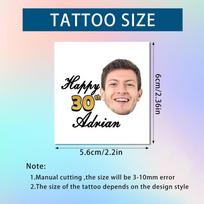15 vnt. personalizuotų laikinų gimtadienio tatuiruotės lipdukų, skirtų jūsų veido nuotraukai ir vardui, amžiaus tatuiruotėms, gimtadienio dekoravimui