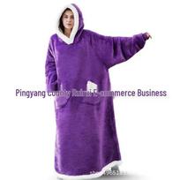 Moteriškas itin ilgas flanelinis Kalėdinis pižamos chalato komplektas su vertikaliomis kišenėmis - storas, šiltas ir atsparus šalčiui Single Pocket, Length 90cm, With Hood 120cm blue