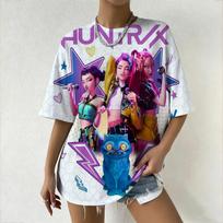 Moteriški marškinėliai su animuotais K-pop demonų medžiotojų personažais ir nerangiu spaudiniu kasdieniam dėvėjimui & K-pop gerbėjams S