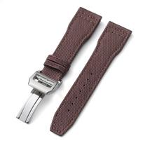 Burės Nailono Laikrodžio Dirželis 20mm 21mm 22mm IWC Pilotams Karinis Drobės Karvės Odos Vyriškas Sulankstomas Sagtis Apyrankės Aksesuarai 20mm ruda