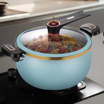 Universal Non-Stick Enamel Micro-Pressure Cooker for Soup and Stew, Compatible with Gas and Induction Stoves ežero mėlyna spalva