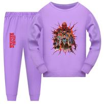 5281 Vaikams Stranger Things Spausdinimo Pižama Ilgomis Rankovėmis Miegojimui 110cm violetinė