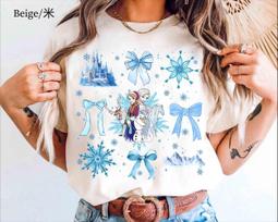 Disney Frozen Watercolor Coquette Bows Shirts Elsa Anna Princess Snowflakes Shirt Magic Kingdom Disneyland Family Trip S