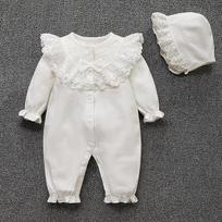 Pavasariniai naujagimių mergaičių rūbai nėriniuoti gėlėmis princesės kombinezonas + kepurės kūdikių mergaičių kombinezonai Onesie 0-3m balta