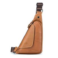 LAOSHIZI Natūralios odos vyriški krūtinės krepšiai Crossbody rankinė Triangle Messenger Shoulder Blosa Phone Small Mochila Business Travel ruda