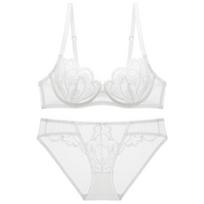 Sexy Petal Shape Itin plonas kaušelis liemenėlės rinkinys Push-up apatinių drabužių rinkinys siuvinėjimas liemenėlė Gather Bra didesnio dydžio nėriniuotas apatinio trikotažo rinkinys 70E(32E) balta