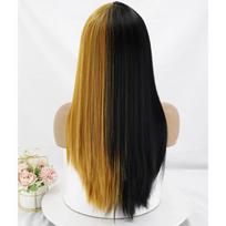 LISI HAIR Moterų mada Ilgi tiesūs pusiau spalvoti juodi raudoni rožiniai mėlyni Cosplay plaukų perukas su kirpčiukais Ilgas tiesus sintetinio pluošto plaukų priauginimas brown
