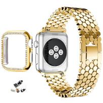 Prabangus plieninis apyrankės dirželis Apple laikrodžio apyrankei 44 mm 40 mm 42 mm 38 mm 41 mm 45 mm iwatch serijai 7 6 SE 5 4 3 2 1 Metalinė riešo laikrodžio apyrankė 42mm auksas