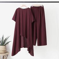 ZANZEA moterų retro stiliaus apranga, netaisyklingos ilgos palaidinės ir kelnių vasaros dviejų dalių kostiumo rinkinys 5XL balta