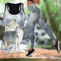 „White Wolf Dog Print“ jogos apranga moterims Madinga 3D spausdinta treniruočių antblauzdžiai Fitnesas Sportas aukštu juosmeniu Kasdieninės jogos kelnės XS balta