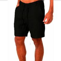 Nauji vyriški medvilniniai lininiai šortai kelnės vyriškos vasarinės kvėpuojančios vientisos spalvos lininės kelnės Fitness Streetwear S-3XL S juoda