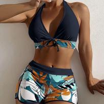 Moteriškas seksualus bikinis vasarinis dviejų dalių maudymosi kostiumėlis, moteriškas Push Up Halter Wrap priekinis maudymosi kostiumėlis aukštu juosmeniu S juoda