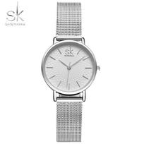Shengke Karšti Pardavimai Sidabrinio Tinklelio Nerūdijančio Plieno Moteriški Laikrodžiai Minimalistinio Stiliaus Moteriški Kvarciniai Apyrankiniai Laikrodžiai Elegantiškas Laikrodis white