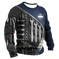 Vyriški marškinėliai Vintažiniai marškinėliai ilgomis rankovėmis Mechanic 3d Print Tops Gatvės laisvalaikio sportinė apranga Negabaritinis personalizavimas Megztinis 2XL