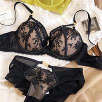 Nauji tuščiaviduriai moteriški apatiniai seksualūs nėrinių siuvinėjimo liemenėlės rinkinys Madingas Cross Push Up liemenėlis apatinis trikotažas moteriškas liemenėlių ir kelnaičių rinkinys 80C juoda