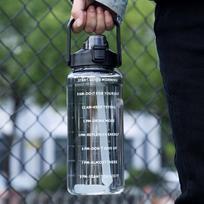 2L vandens butelis su laiko žyma, daugkartinis lauko sportinis vandens butelis, šiaudai, nešiojamas plastikinis puodelis, didelė talpa 2L juoda
