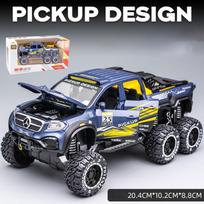 1/24 X klasės 6x6 visureigio „DieCast“ metalo modelių automobiliai, pikapų „Monster Trucks“ žaisliniai sunkvežimiai su garsu ir šviesa, skirtas 3 metų ir vyresniems vaikams 20.4x10.2x8.8cm mėlyna