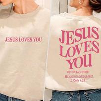 Jėzus tave myli krikščioniškas megztinis Moteriški megztiniai Biblijos eilėraštis Grafinis Harajuku gatvės drabužis ilgomis rankovėmis God Faith Drabužiai S abrikosas