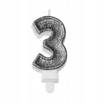 Sidabrinė gimtadienio žvakutė skaičius 3, 7.3 cm