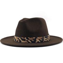 Moterims vyrams Vilnonės Jazz Fedora skrybėlės Laisvalaikio vyrams moterims Odinis leopardo rašto diržas Veltinio skrybėlė balta rožinė geltona Panama Trilby Formalus vakarėlio kepuraitė 56-58CM