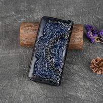 Natūralios odos reljefinis kortelių laikiklis piniginės piniginės vyrams Moteriškos unisex vintažinės odos ilgos piniginės mados rankinės 19.5cm*2.5cm*10cm mėlyna