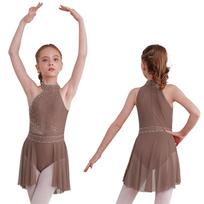 Mergaičių vaikų lyriška šokių suknelė, skirta Lotynų Amerikos džiazo baleto šokių gimnastikai, triko suknelė, pasirodymo kostiumas 5-6 Years kava