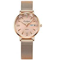 Moteriškas laikrodis „Rose Gold“ nerūdijančio plieno tinklelis „Japan Quartz Movement“ paprastas vandeniui atsparus šviečiantis moteriškas laikrodis ryškiai rožinė/rožinio aukso spalvos