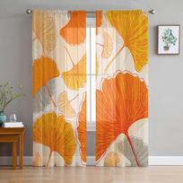 Retro gėlių Ginkgo Biloba tiulio langų užuolaida, permatomi karnizai, užuolaidos svetainei, namų dekoravimas, užuolaidų panelė 135W x 114H(cm)