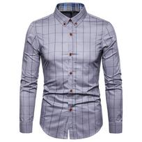 Vyriški medvilniniai marškiniai Madingi languoti ilgomis rankovėmis marškiniai Vyrams Laisvalaikio Verslo Slim Fit Biuro marškiniai 3XL pilka spalva