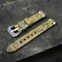 Laikrodžio apyrankė 20 mm 22 mm vintažinės odos raižyti reljefiniai laikrodžio dirželiai, skirti Panerai laikrodžio apyrankei su raižyta sagtimi, graviruotu užsegimu 22mm geltona