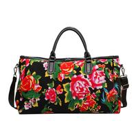 Kinijos etninis didelės talpos kelioninis krepšys Universalus kontrastingų spalvų sportinė kūno rengybos rankinė, pritaikyta šiaurės rytų didelei gėlėtai medvilnės paltai Crossbody krepšys juoda