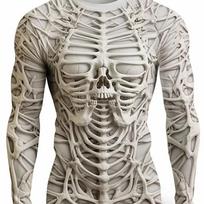 3D Print Skeleton Skulls Pattern Marškinėliai Vyriški ilgomis rankovėmis Laisvalaikio madingi marškinėliai Viršutiniai megztiniai Kvėpuojantys gatvės drabužiai Laisvi marškinėliai S