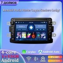 7'' Automobilio radijas Android Carplay Renault Dacia Duster Logan Sandero Lodgy Automobilio multimedijos grotuvas Autoradio 2+64GB 1+32GB juoda