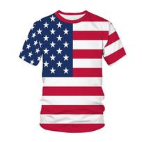 Naujas Amerikos vėliavos 3D spausdintas marškinėlis Moteriška mada Gatvės apranga Trumpomis rankovėmis marškinėlis Amerikietiško vintažinio stiliaus moteriškas trumpomis rankovėmis XS blue